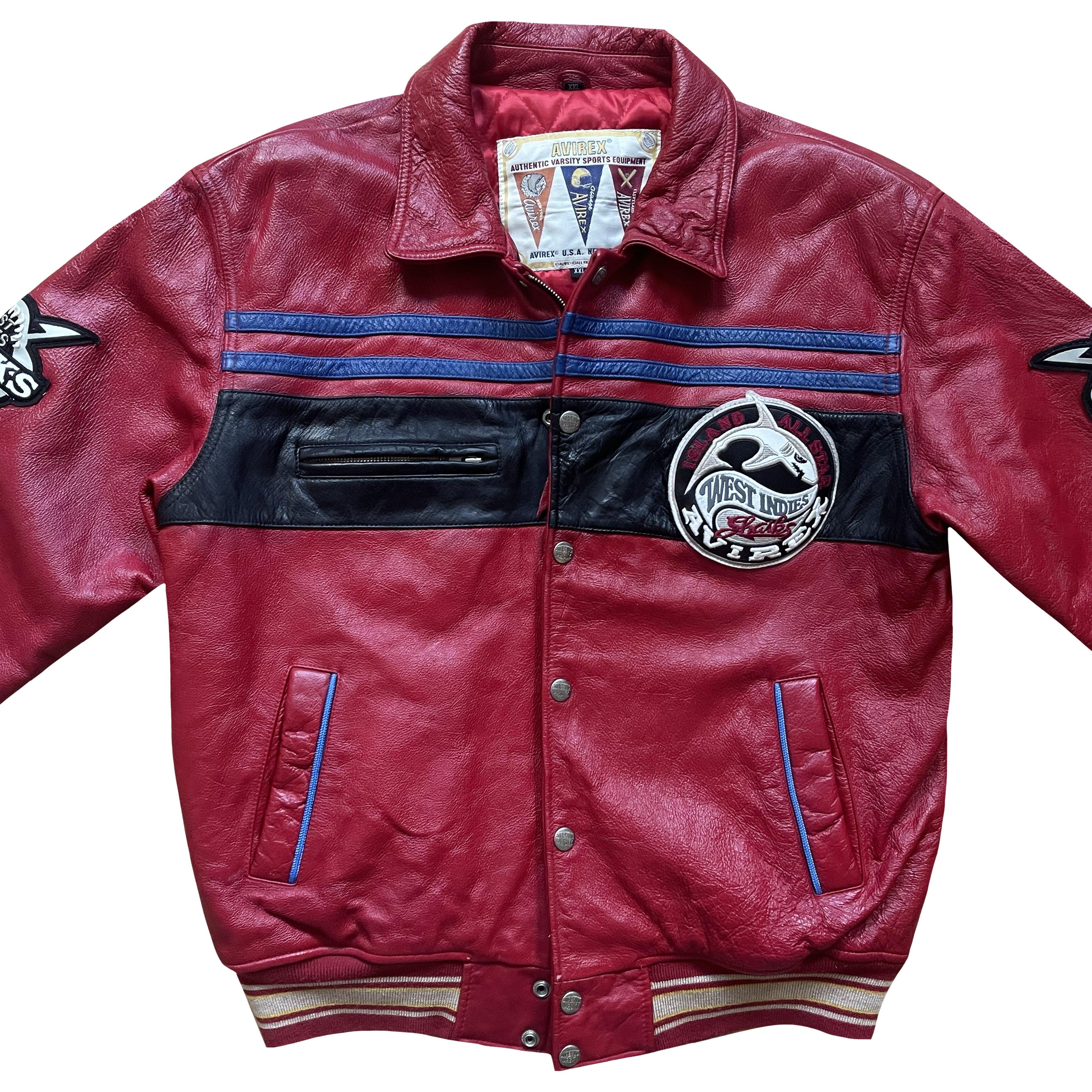 希少 AVIREX LEATHER MA-1 FLYING SHARKS Vintage Avirex Leather Varsity Jacket – The Holy Grail