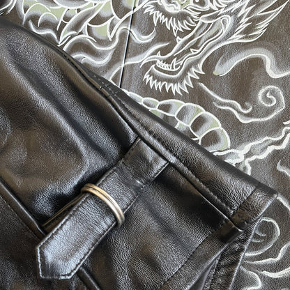 Avirex Hand Painted Dragon Leather Jacket - L