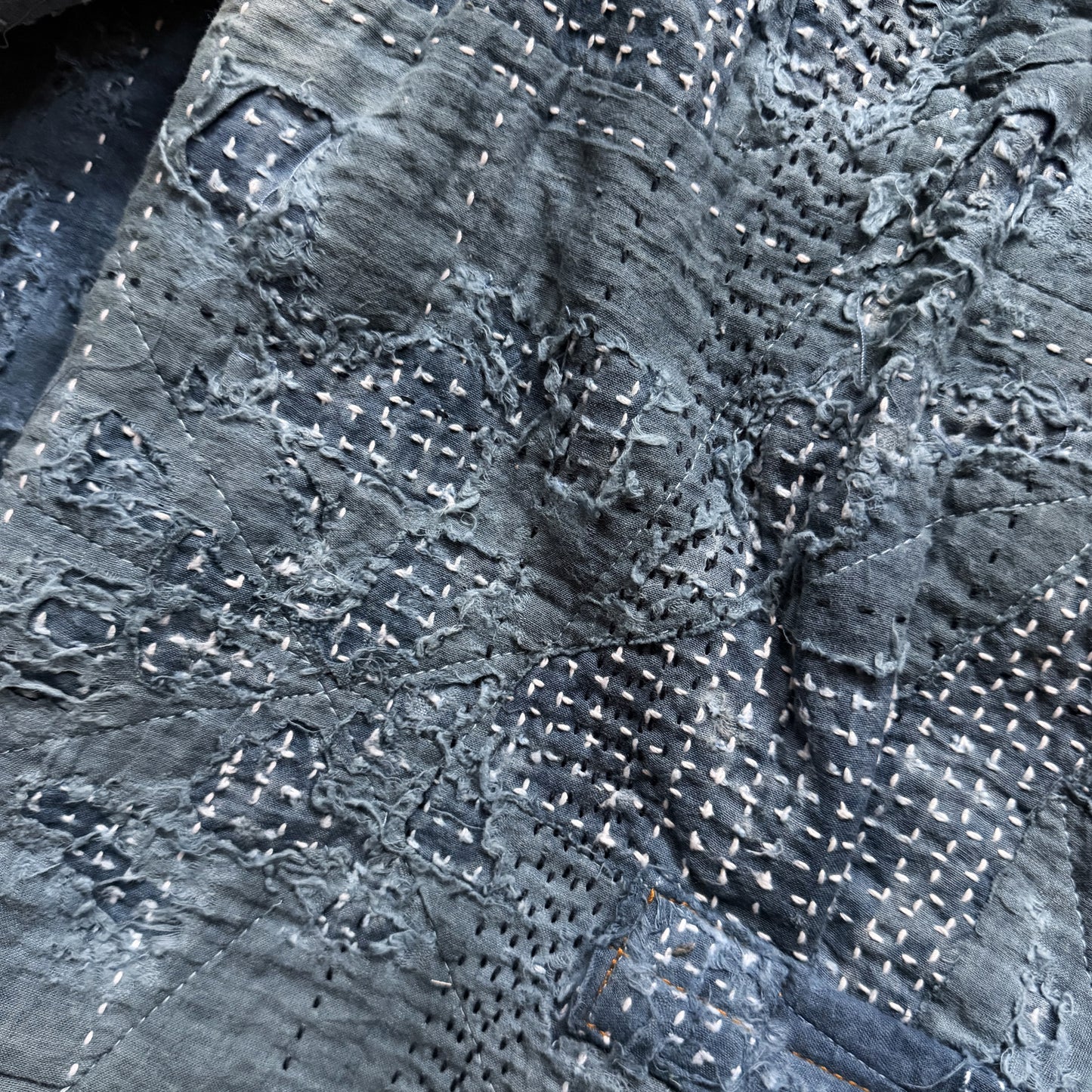 Indigo Boro Sashiko Distressed Denim Trucker Jacket - M