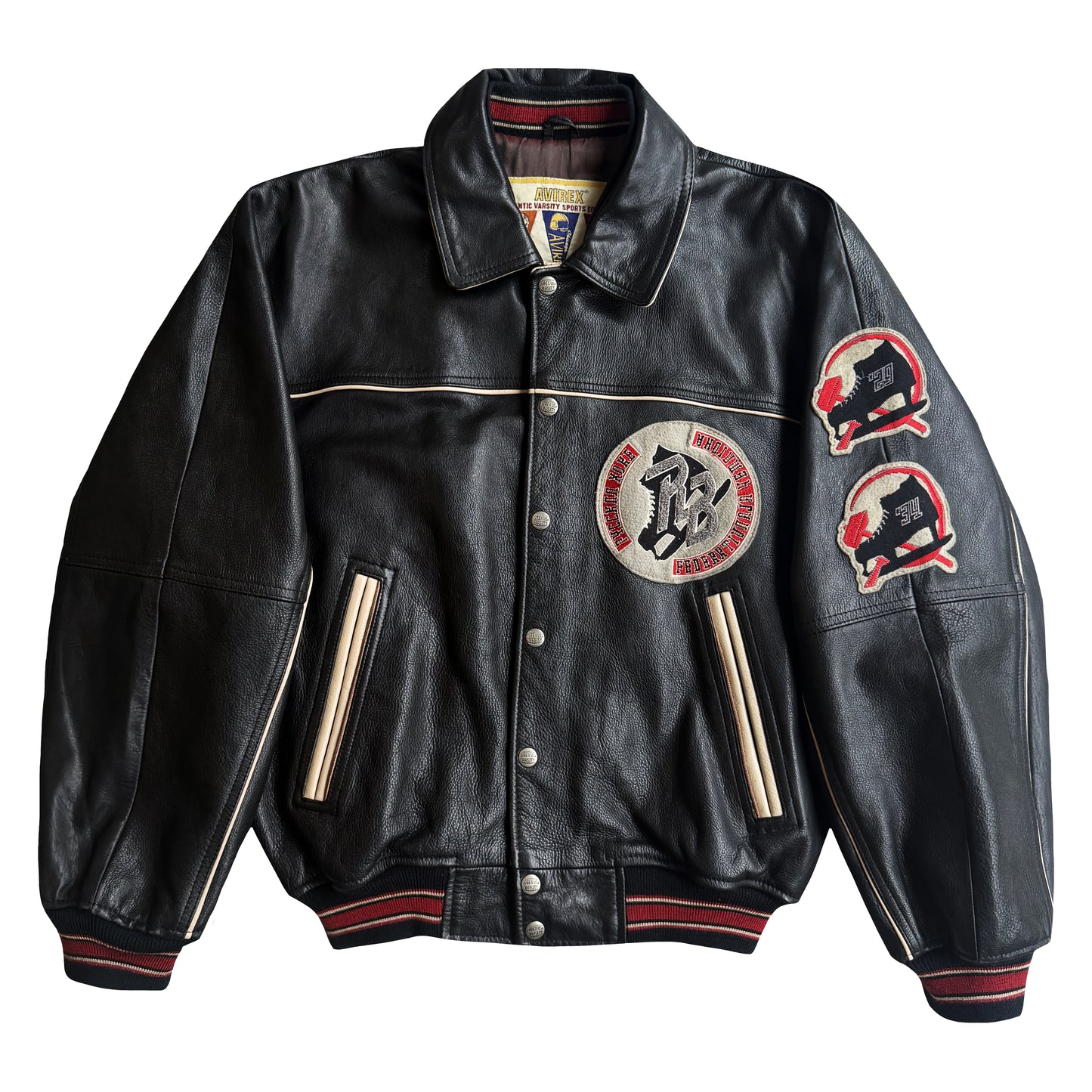 Avirex 'Russian Ice Hockey' Leather Varsity Jacket - S