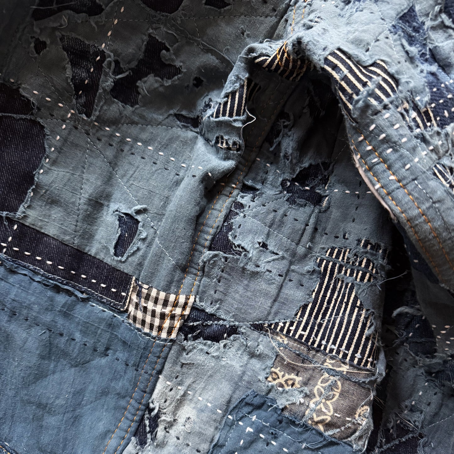 Indigo Boro Sashiko Distressed Denim Trucker Jacket - M