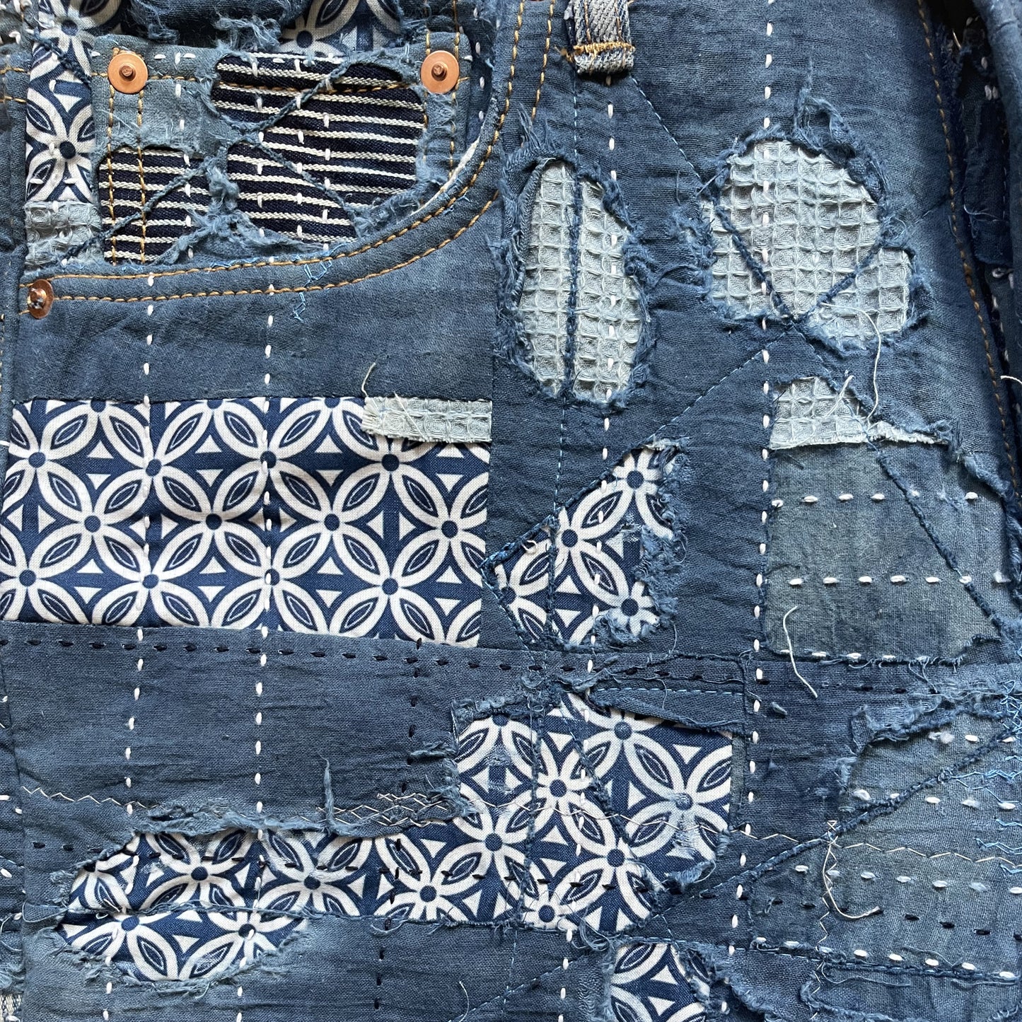 Indigo Boro Sashiko Distressed 501 Jeans - W32"