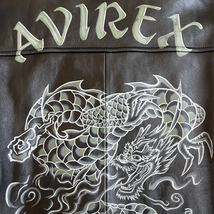 Avirex Hand Painted Dragon Leather Jacket - L