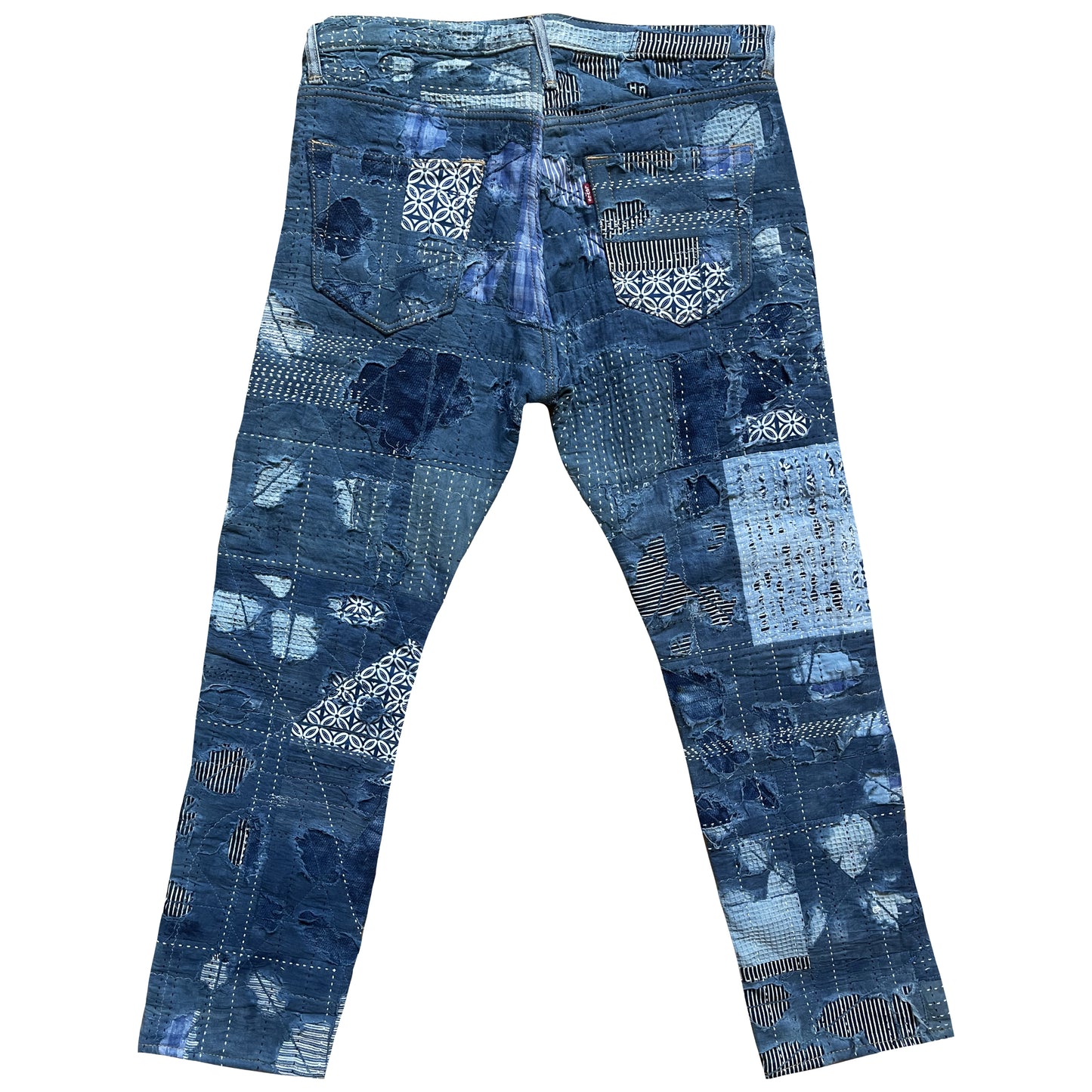Indigo Boro Sashiko Distressed 501 Jeans - W32"