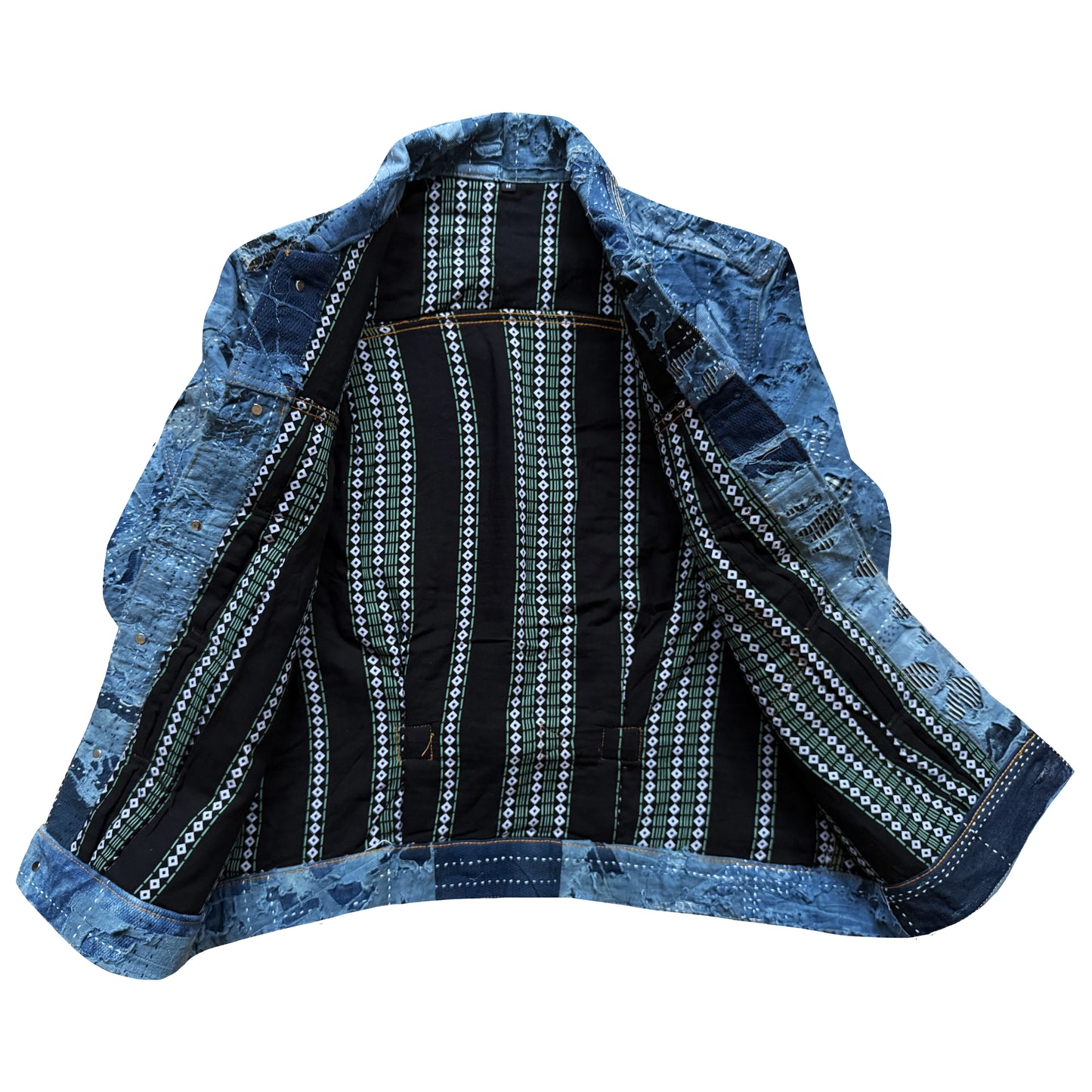Indigo Boro Sashiko Distressed Denim Trucker Jacket - M