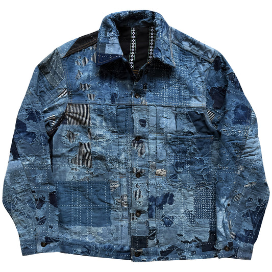 Indigo Boro Sashiko Distressed Denim Trucker Jacket - XL