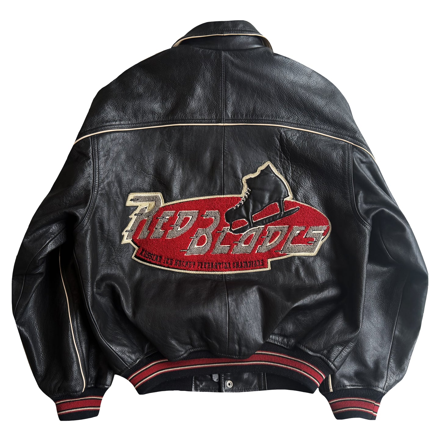 Avirex 'Russian Ice Hockey' Leather Varsity Jacket - S