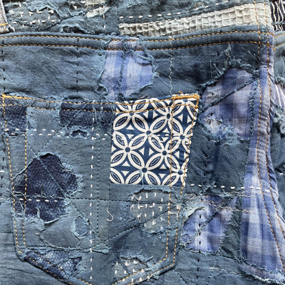 Indigo Boro Sashiko Distressed 501 Jeans - W32"