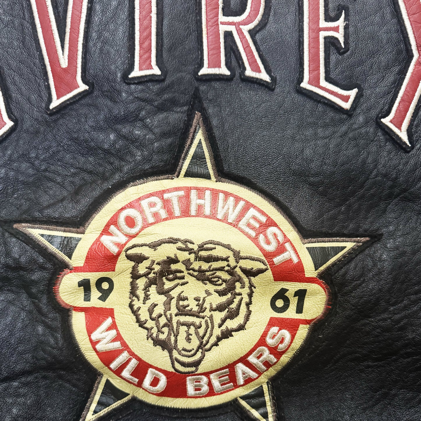 Avirex 'North West Wild Bears' Leather Varsity Jacket - S