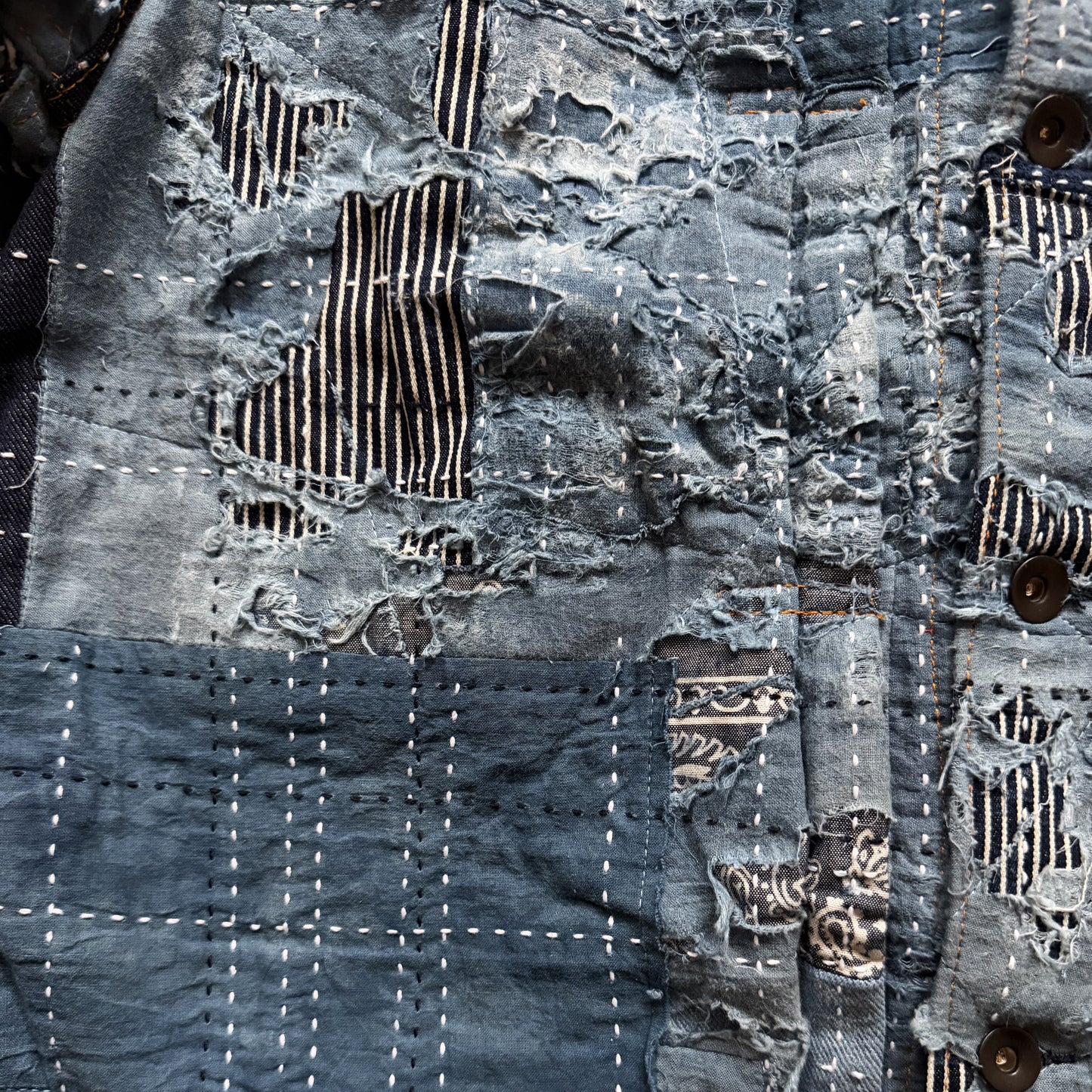Indigo Boro Sashiko Distressed Denim Trucker Jacket - XL