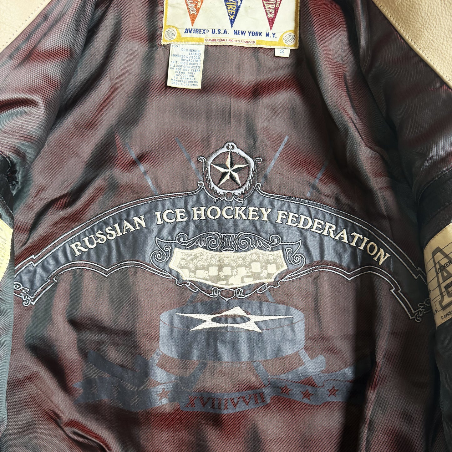 Avirex 'Russian Ice Hockey' Leather Varsity Jacket - S