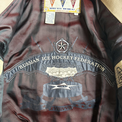 Avirex 'Russian Ice Hockey' Leather Varsity Jacket - S