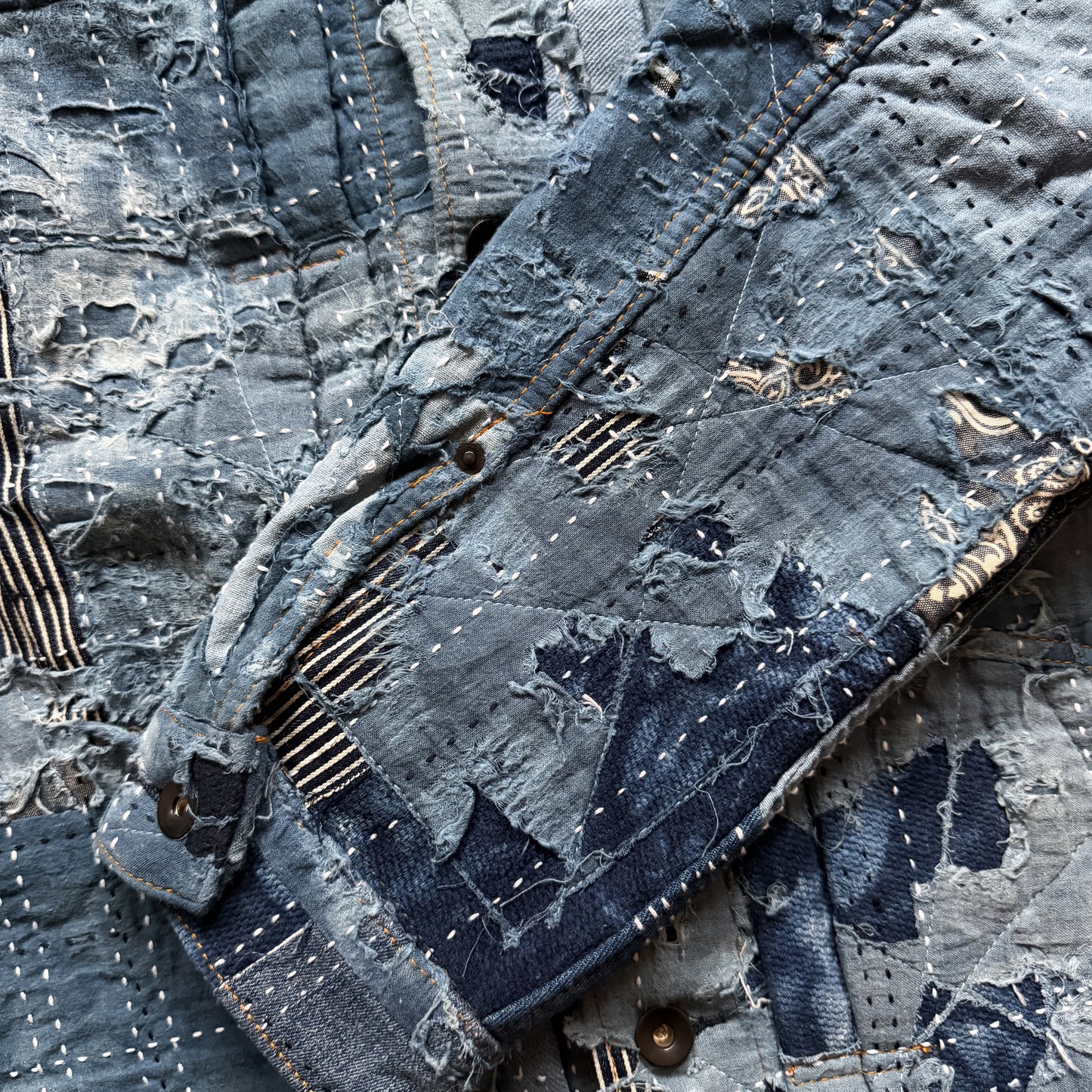 Indigo Boro Sashiko Distressed Denim Trucker Jacket - XL