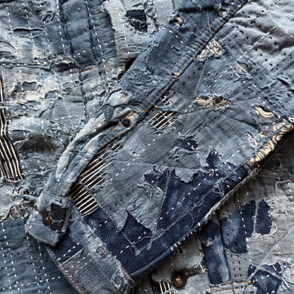 Indigo Boro Sashiko Distressed Denim Trucker Jacket - XL