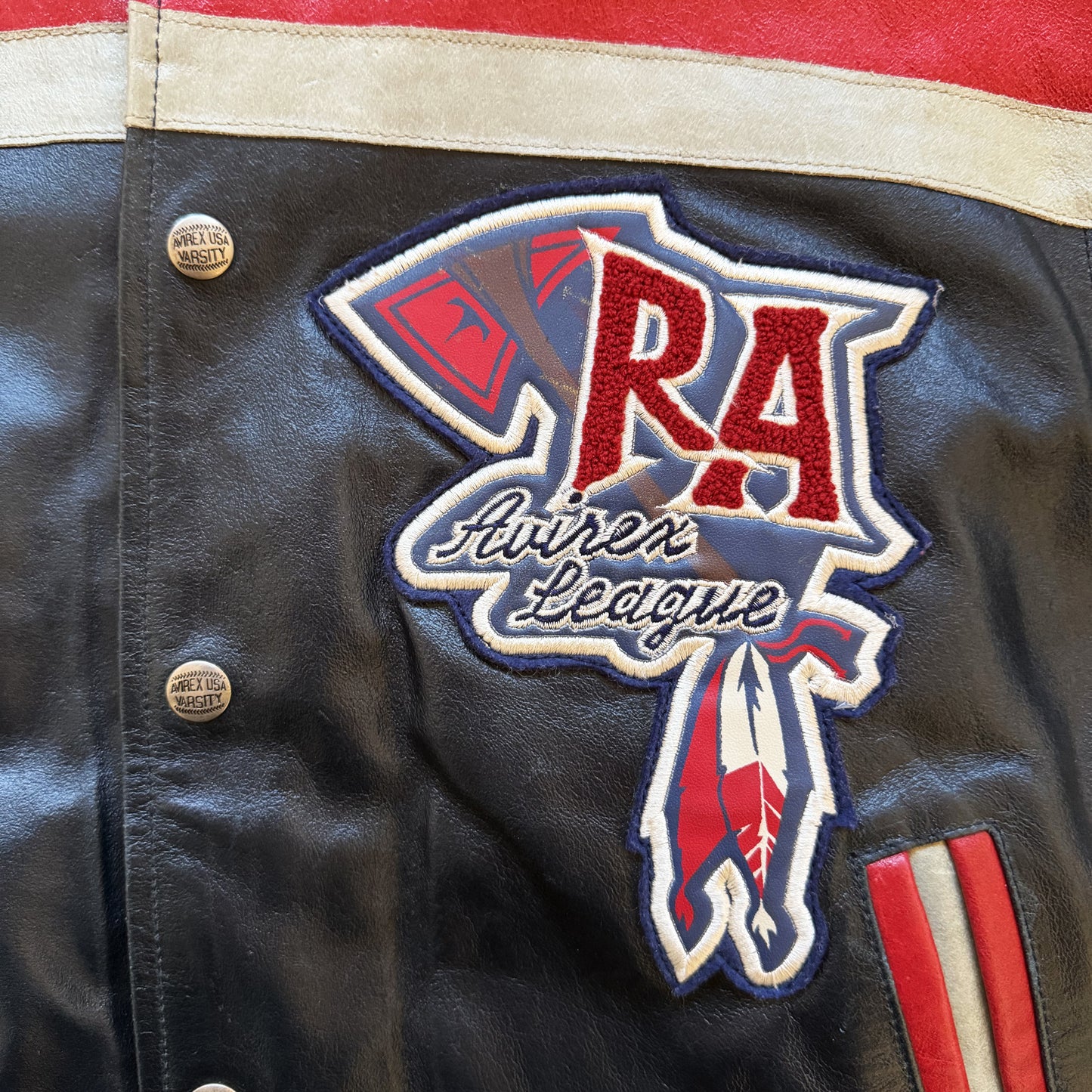 Avirex 'Red Axes' Leather Varsity Jacket - S