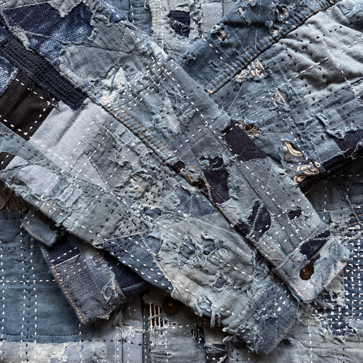 Indigo Boro Sashiko Distressed Denim Trucker Jacket - XL