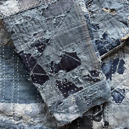 Indigo Boro Sashiko Distressed Denim Trucker Jacket - XL