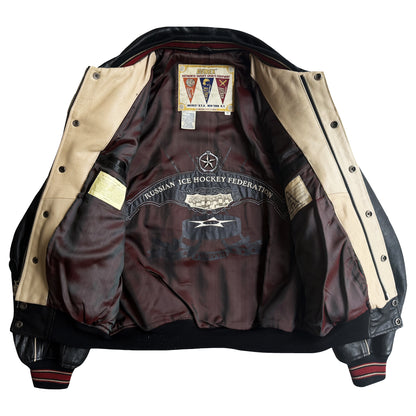 Avirex 'Russian Ice Hockey' Leather Varsity Jacket - S