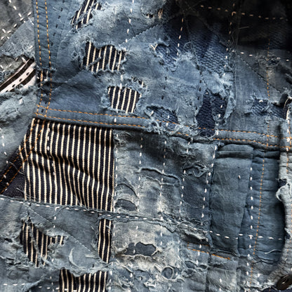 Indigo Boro Sashiko Distressed Denim Trucker Jacket - XL