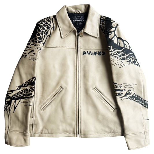 Avirex Hand Painted Snake & Dragon Leather Jacket - XL