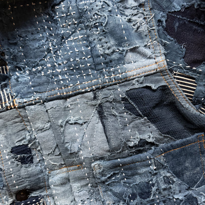 Indigo Boro Sashiko Distressed Denim Trucker Jacket - XL