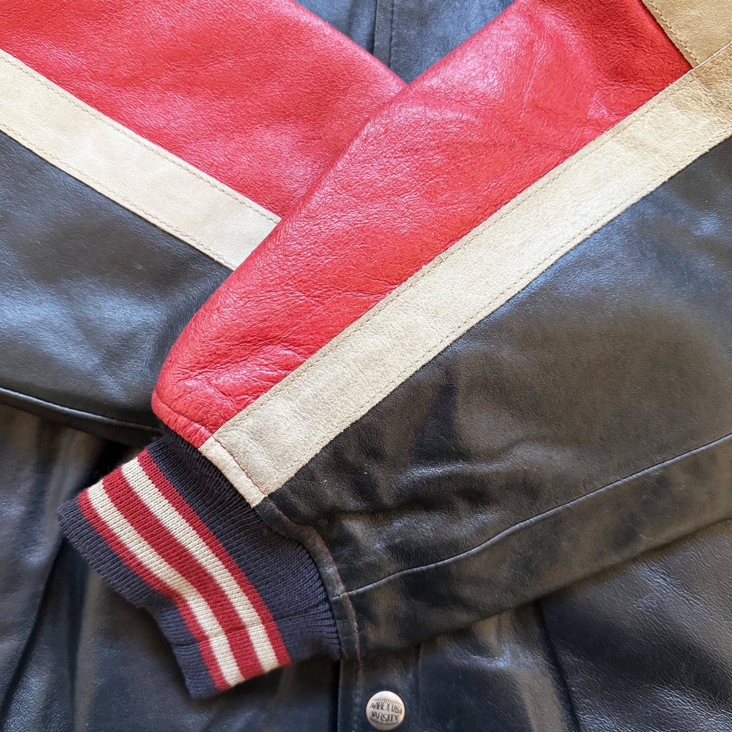 Avirex 'Red Axes' Leather Varsity Jacket - S