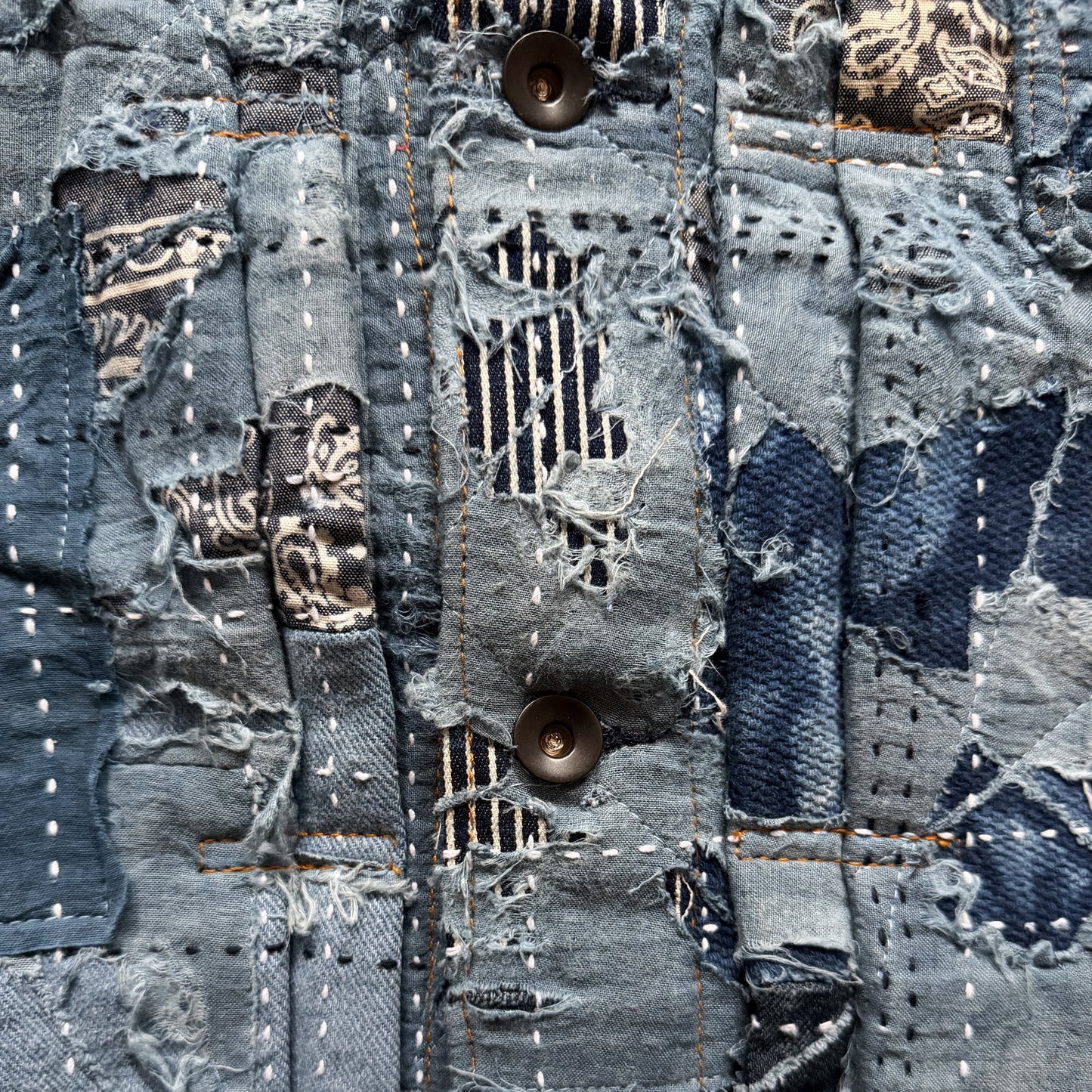 Indigo Boro Sashiko Distressed Denim Trucker Jacket - XL