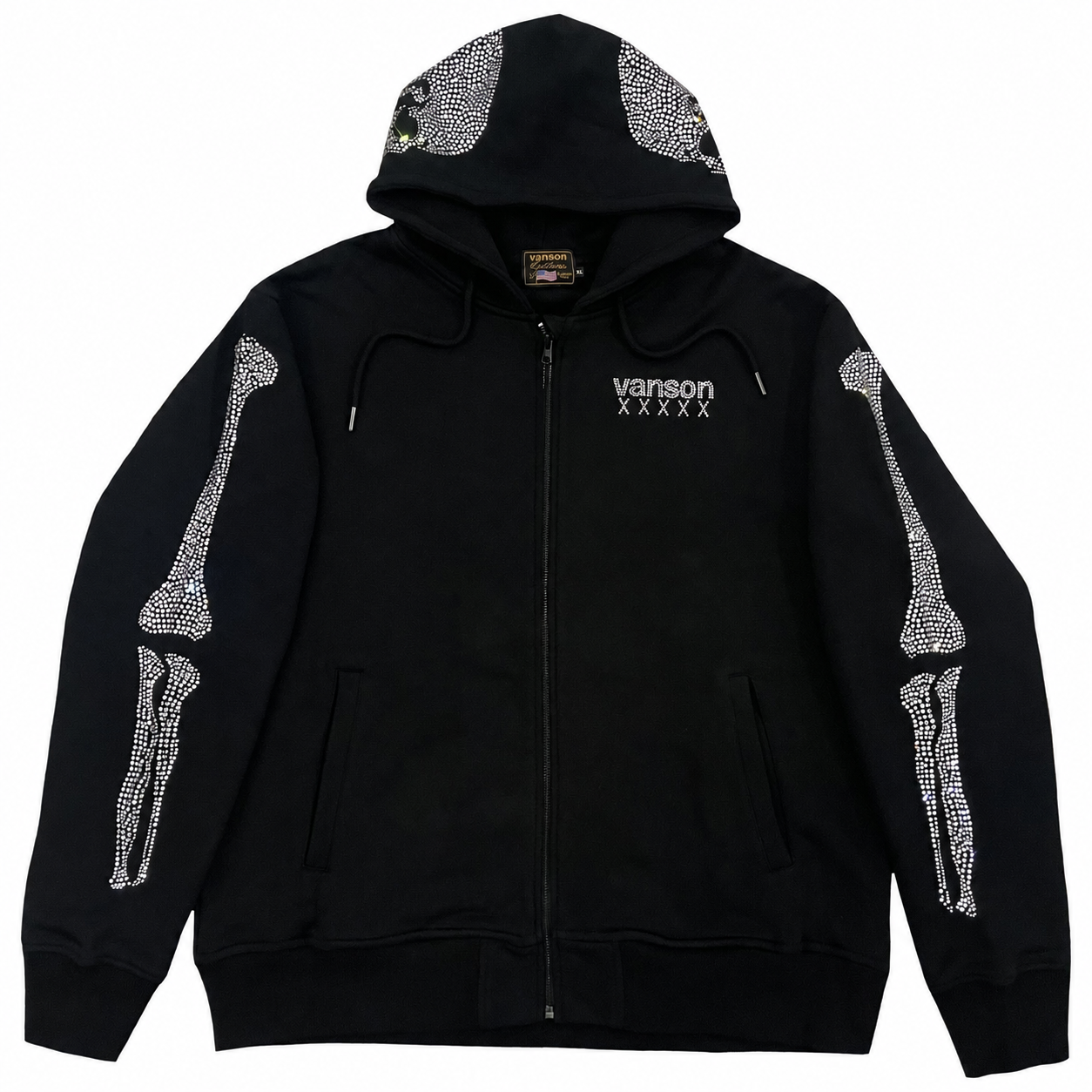 Vanson Leathers 50th Anniversary Rhinestone Skeleton Hoodie - XL