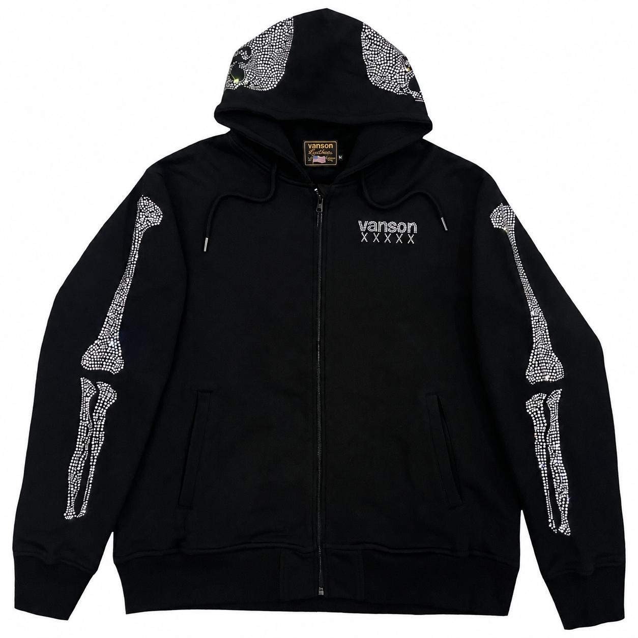Vanson Leathers 50th Anniversary Rhinestone Skeleton Hoodie - L